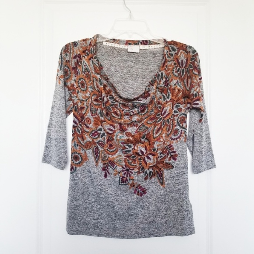 Anthropologie Gray and Orange Floral Tunic